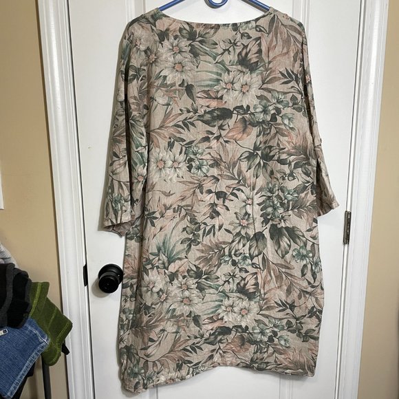 Stella Martini Linen Floral Print 3/4 Sleeve Popover Dress Tunic XL - Picture 8 of 8